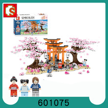 森寶601075日式和風街景系列櫻叢鳥居積木益智拼裝玩具模型代發