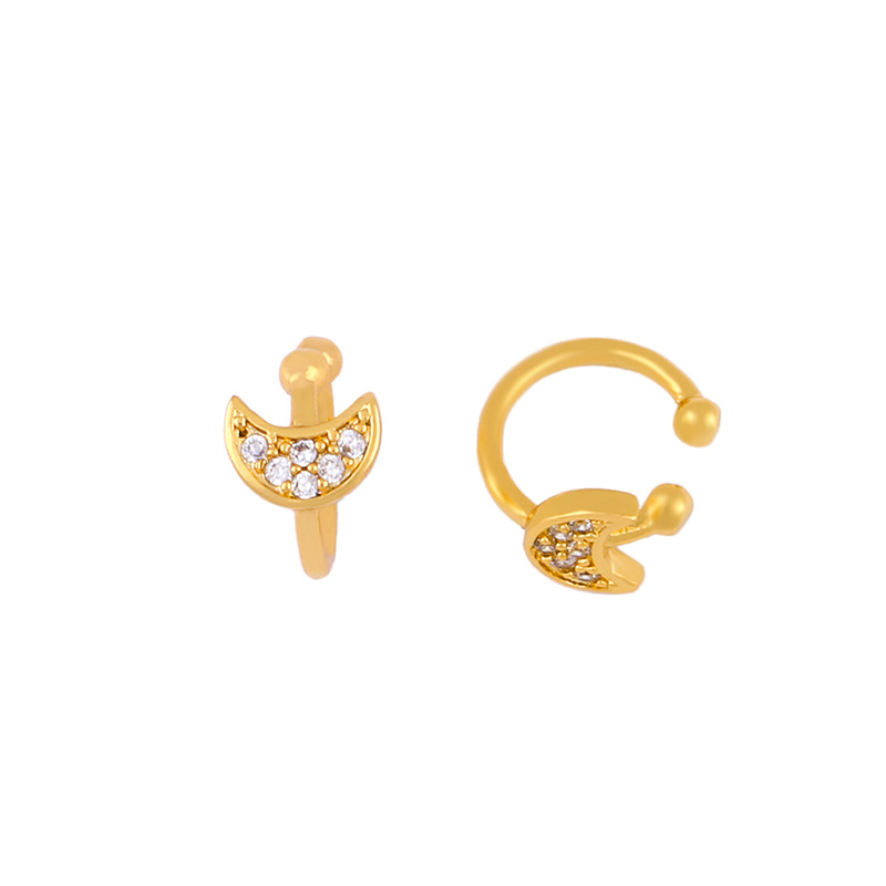 Star And Moon Ear Clips Micro-set Color Zircon Ear Clips C-shaped Earrings display picture 4