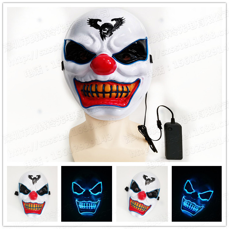 恶魔之吻小丑EL发光面具亚马逊速卖通国际热卖恐怖笑脸面具
