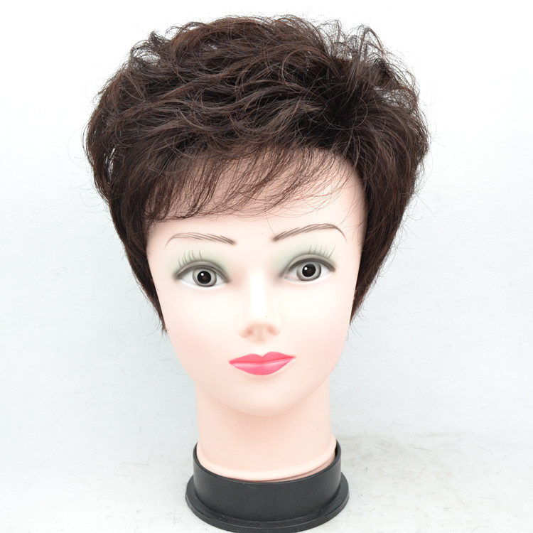 Youyi wig women's short curly hair oblique bangs suitable for middle-aged and elderly mothers wig headgear hollow silk tail real hair