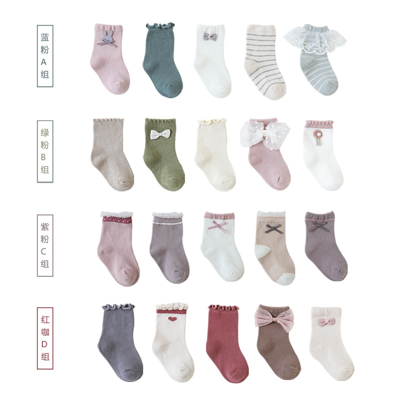 Calcetines de media pantorrilla de arco lindo de las niñas de primavera y otoño para niños de 20 años calcetines de encaje para bebés