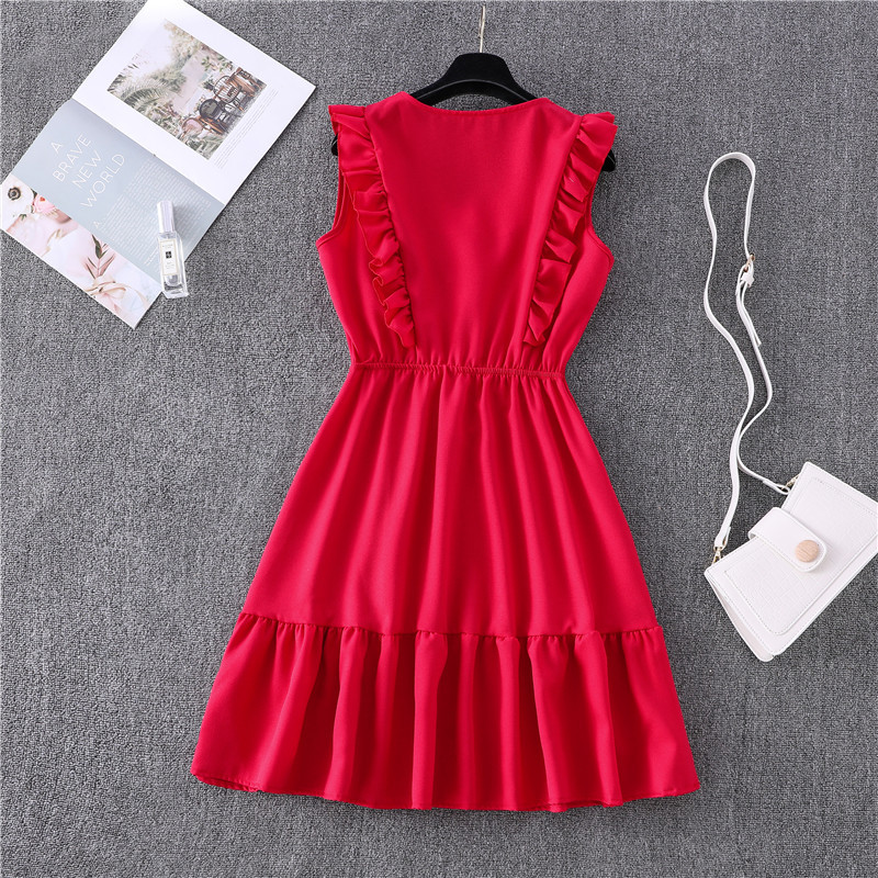 New Yellow V-neck Flounce Bubble Lace-up Dress in Dresses