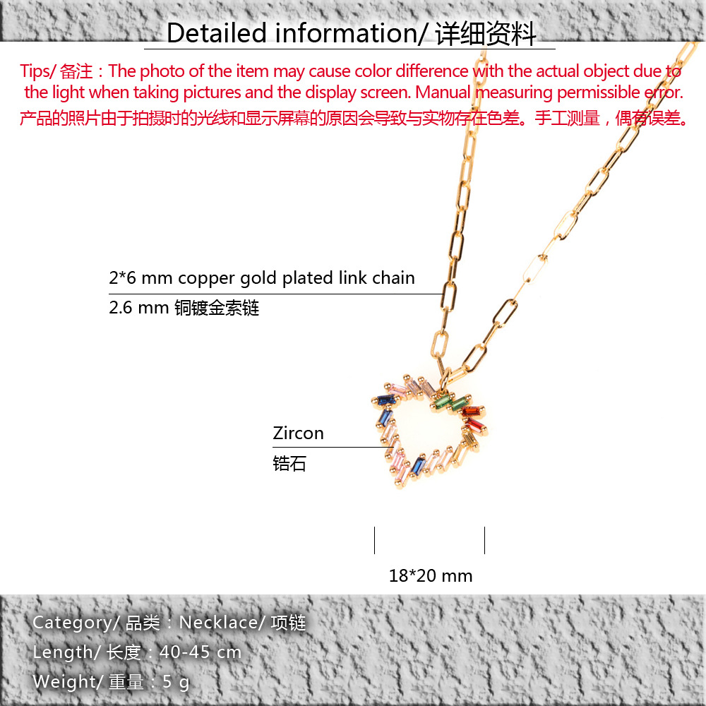 New Fashion Simple Style  Thick Chain Necklace Color Zircon Hollow Heart Love Pendant Hip-hop Stainless Steel  Necklace Nihaojewelry Wholesale display picture 1