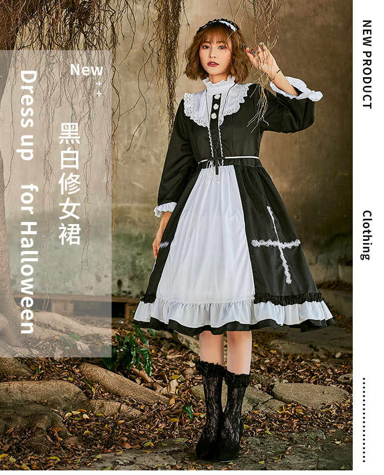 Halloween Costume Foreign Trade Export Nun Maid Lolita Dress With Cross Pettiskirt Little Devil Skirt display picture 1