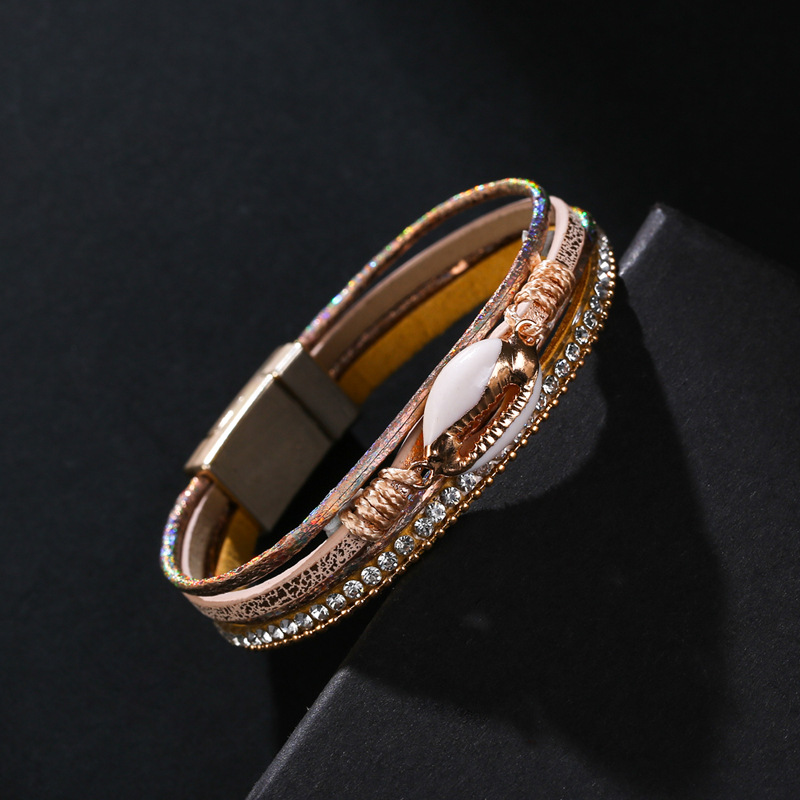 Fashion Pu Leather Diamond Conch Decorative Bracelet display picture 7