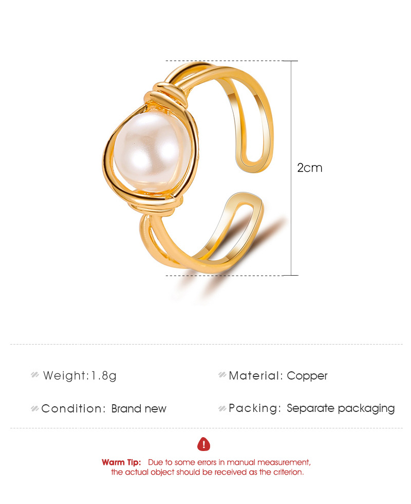 Korean Pearl Copper Rings Sweet Simple Pearl Ring Knotted Mouth Ring Ladies Index Finger Ring Wholesale Nihaojewelry display picture 1