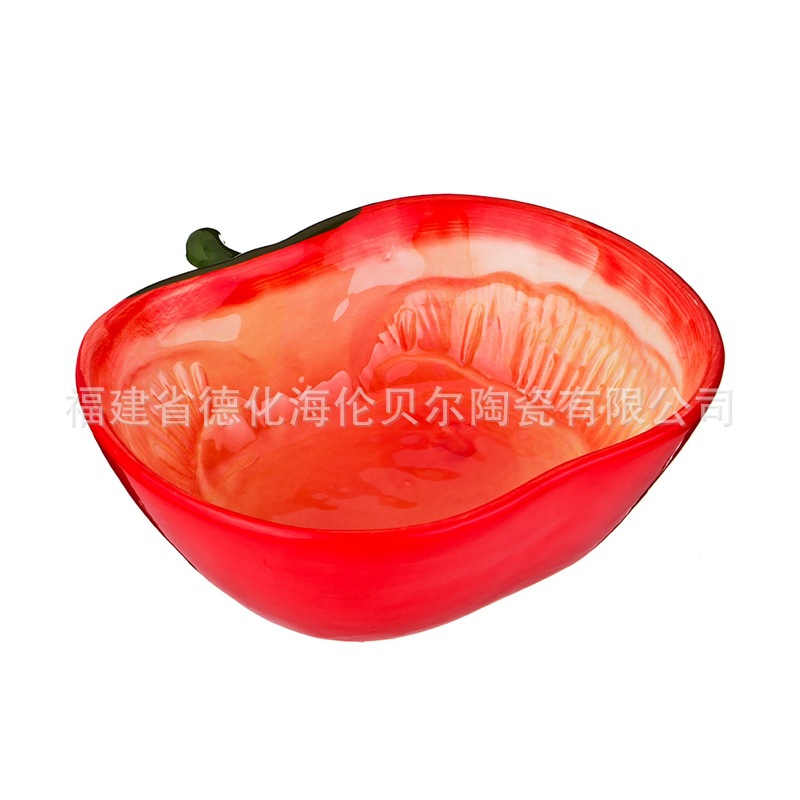 色釉陶瓷西红柿碗出口 外贸热销陶瓷白云土西红柿造型水果沙拉碗