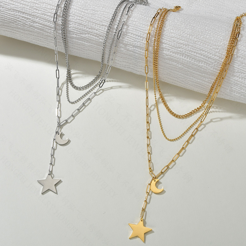 304 Stainless Steel 18K Gold Plated Plating Star Titanium Steel Necklace display picture 3