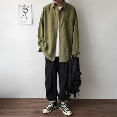 Pure white long-sleeve shirt for men, Korean style trendy loose and versatile stylish top, Hong Kong style temperament casual jacket clothing