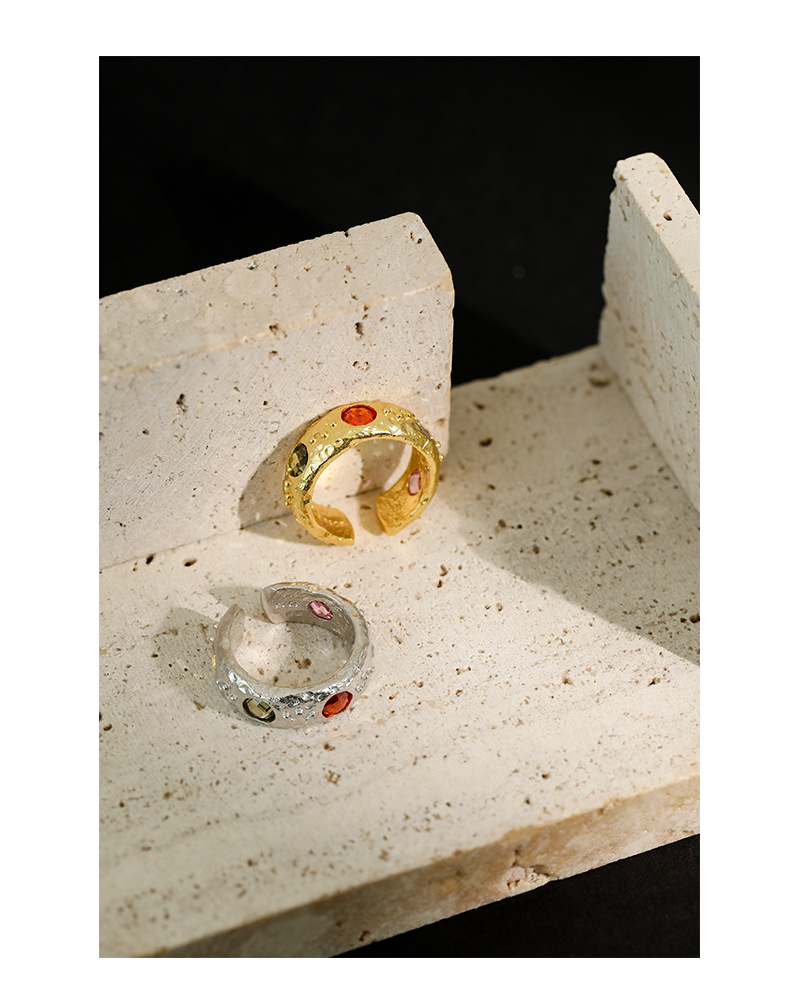 Fashion Round Sterling Silver Open Ring Plating Inlay Zircon 925 Silver Rings