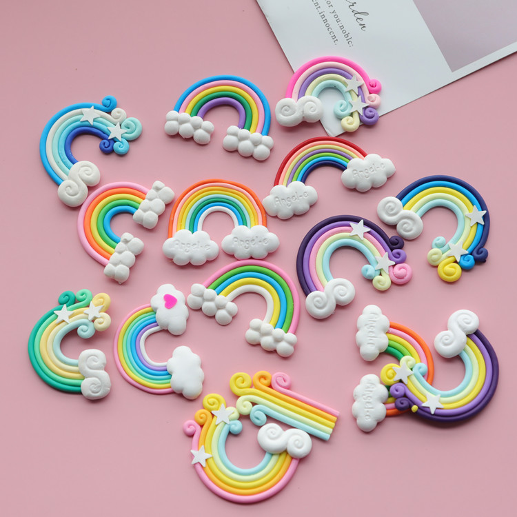 软陶彩虹配件软陶工艺品  史莱姆配件 云朵星星彩虹 微景观摆件