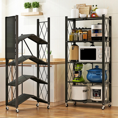 厨房置物架免安装落地式烤箱微波炉可移动折叠带轮多层储物收纳架