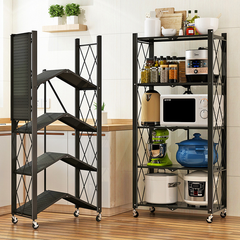 厨房置物架免安装落地式烤箱微波炉可移动折叠带轮多层储物收纳架