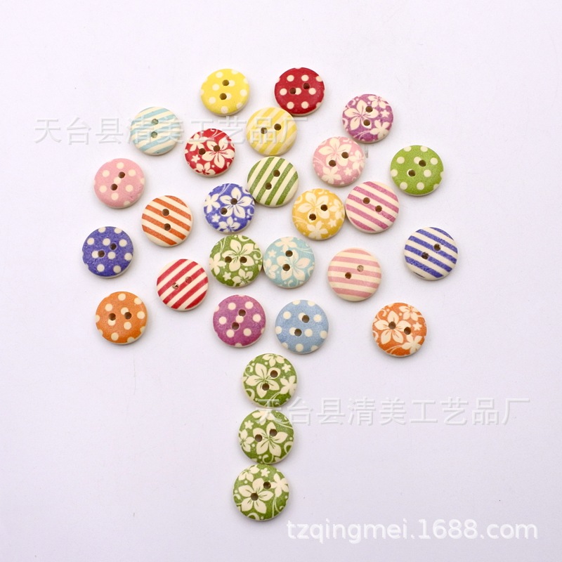 15mm pintado impreso botón madera decorativo impreso Bowl hebilla/Pan hebilla 100 un paquete