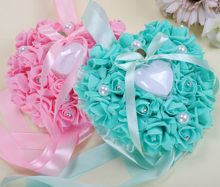 Cross-border foreign trade pe foam ring box, heart-shaped ring pillow, Western-style wedding supplies, rose pvc box packaging, hanging decoration detail image 1