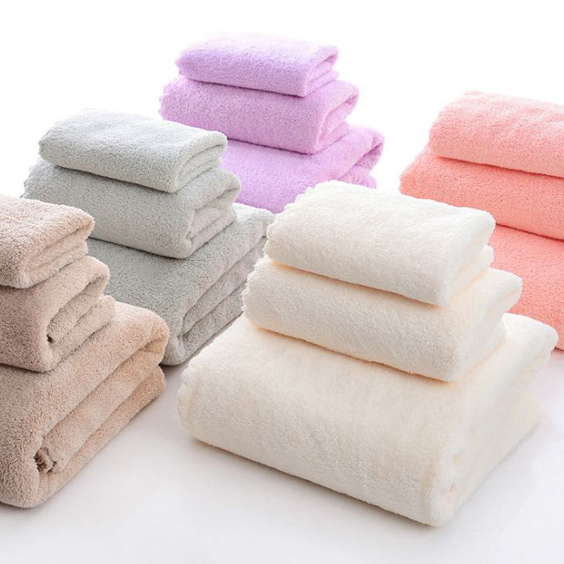 珊瑚绒套巾浴巾+毛巾子母套装加厚双面柔软吸水花边礼品浴巾毛巾|ru