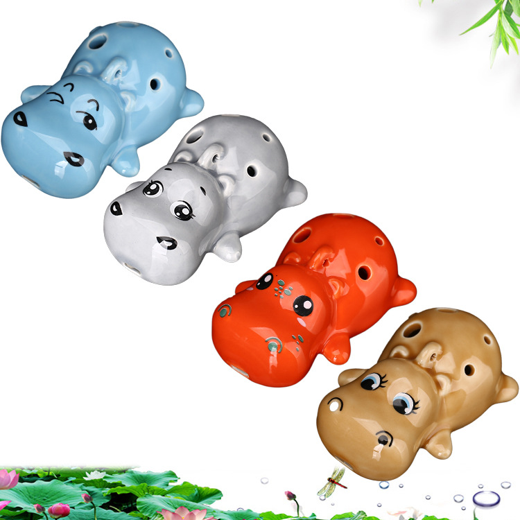 陶笛6孔教学乐器初学入门学校卡通动物表情河马笛子演奏口哨摆件|ru