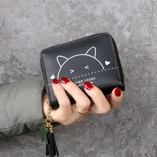 Wallet Women's Short  New Zipper Coin Purse Female Student Cute Cat Print Simple Small Fresh