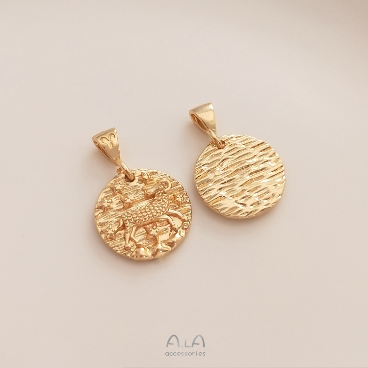 7g Weight Pendant Jewelry Making Type Diameter 13mm Jewelry Making Size 14K Gold Plated Plating Material DIY Jewelry Accessories Classification 1 Piece Quantity Copper Material Constellation Pattern Simple Style Style 1 Piece Diameter 13mm Copper 14K Gold Plated Constellation Pendant 2