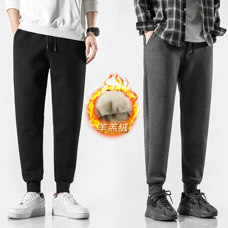 Осенне-зимние брюки до щиколотки, мужские повседневные спортивные штаны, мужские свободные утепленные Прямые повседневные универсальные модные длинные брюки на флисовой подкладке