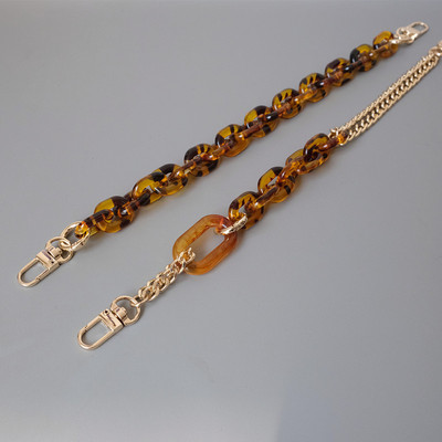 欧美时尚 豹纹珍珠包金属混拼树脂链条 亚克力链条 单肩斜跨链