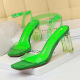 612-1 Korean fashion crystal heel, thick heel, square head, open toe, transparent one word sandal with belt buckle