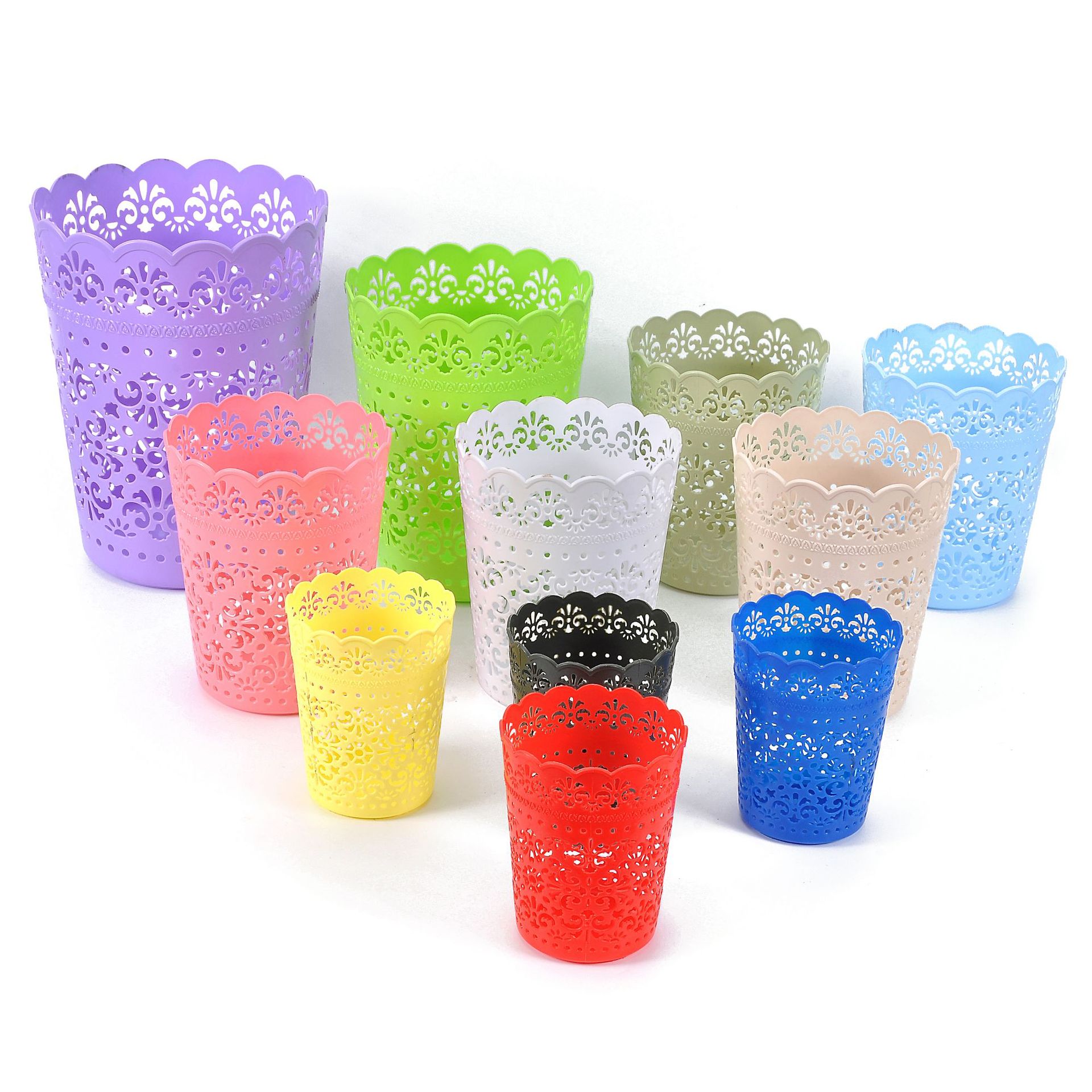 清仓大甩卖爆款2511系列花孔镂空纸篓 蕾丝皇冠花盆 塑料花盆详情图1