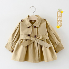 女童秋装外套2022韩版儿童春季薄款腰带风衣小童洋气外穿衣服批发