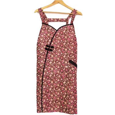 碎花旗袍式双肩背带围裙女时尚双肩背带围兜家用厨房做饭工作围腰