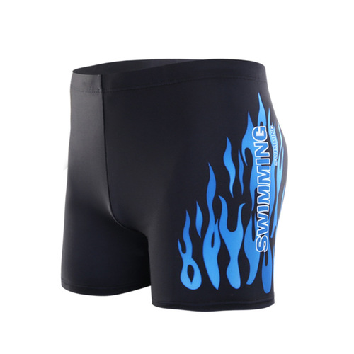 Men's High-Waist Flat-Bottom Swim Trunks Conservative Hot Spring Beach Flame Anti-Embarrassment Sexy Trendy