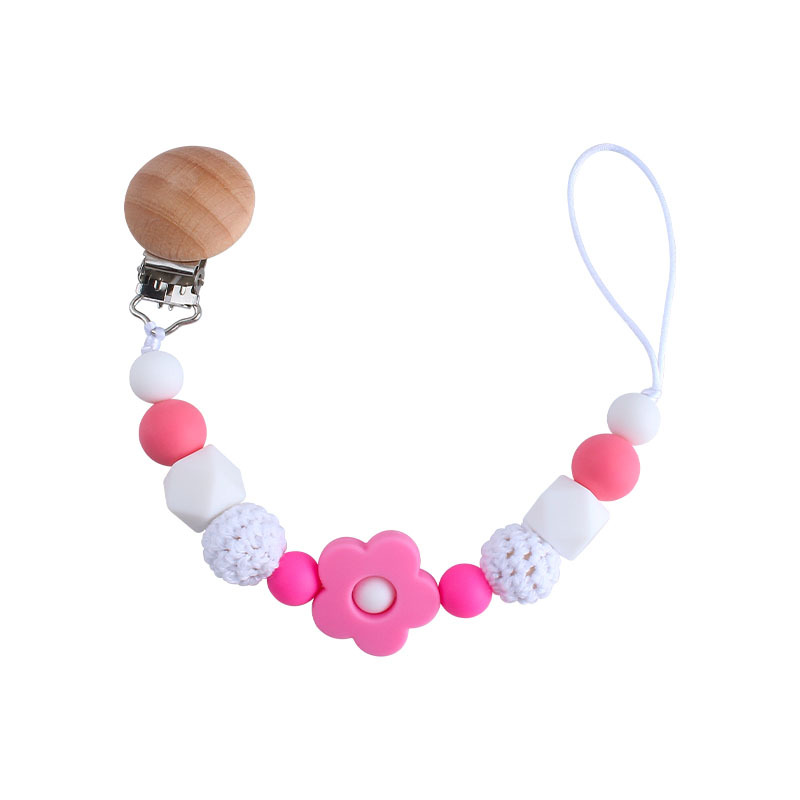 Nuevo bebé haya chupete clip bebé creativo calmante cuentas de silicona Rosa mordedor Cadena de chupete cadena anti-gota