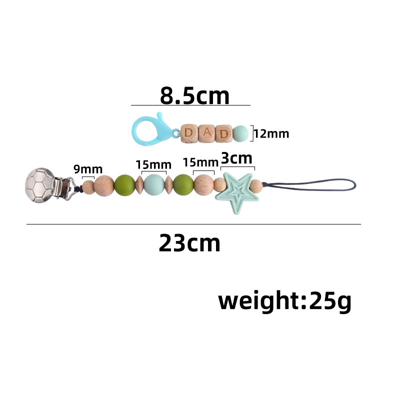 Nuevo clip de chupete de fútbol de hierro bebé creativo Haya PAPÁ langosta hebilla pacificar estrella de cinco puntas Cadena de chupete de silicona