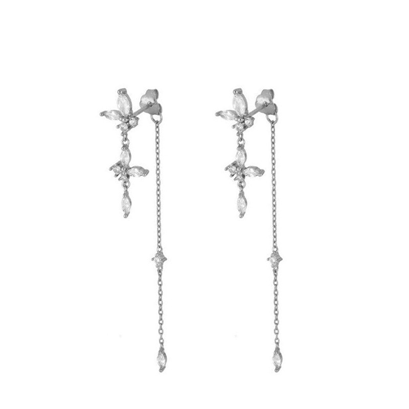 S925 Pendientes De Cadena Octogonal Geométricos De Aguja De Plata Pendientes De Circonita De Cobre Simple Femenina display picture 2