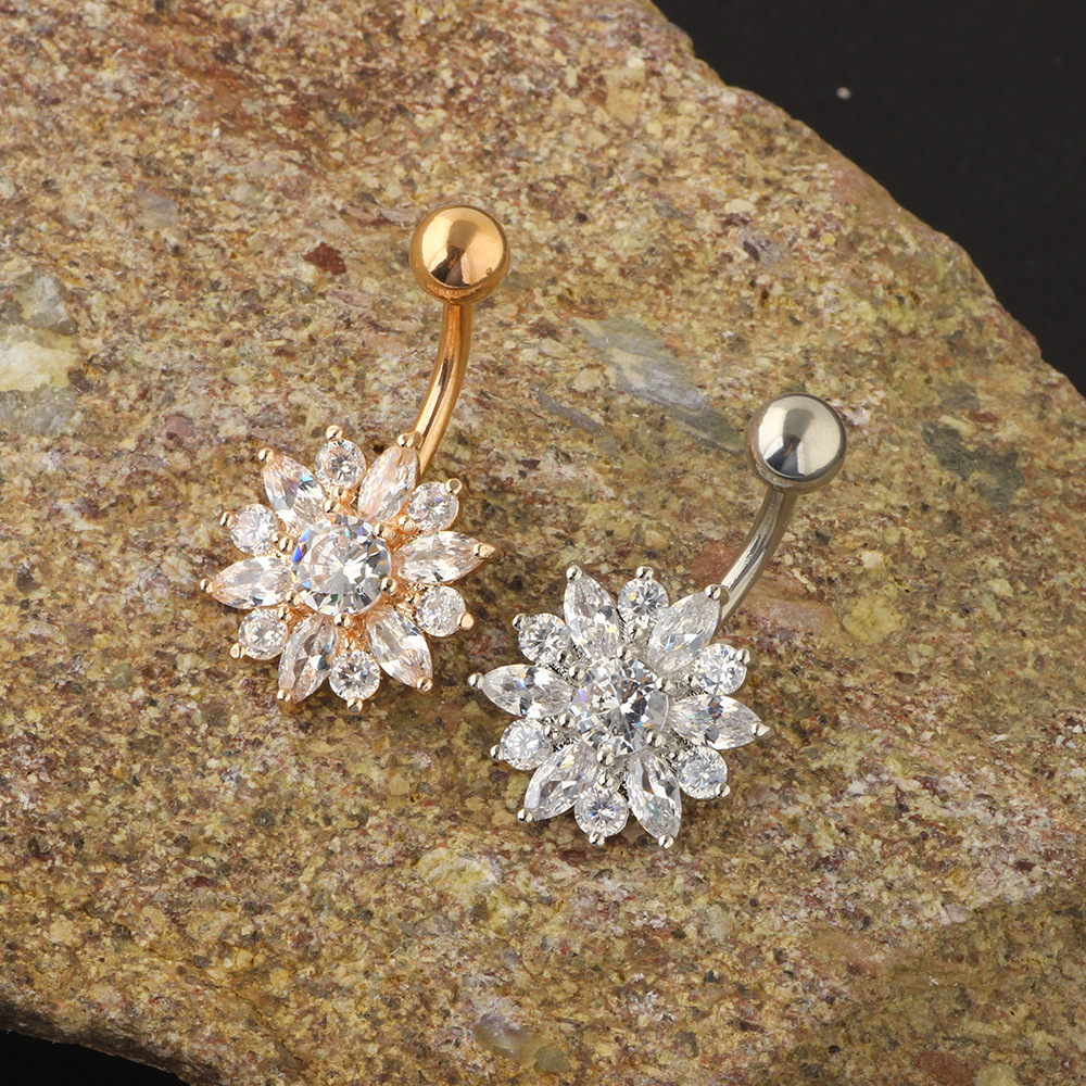 Exquisite Zircon Navel Ring Set - 9-Piece Belly Button Jewelry Collection detail image 8