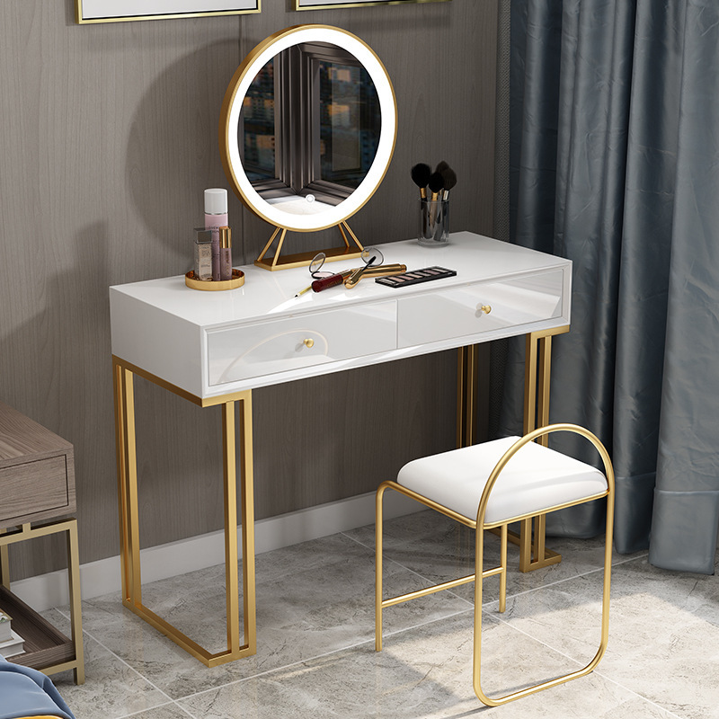 Nordic minimalist multi-functional vanity table for small household bedroom, storage and dressing table with chair, creative lighting mirror vanity table