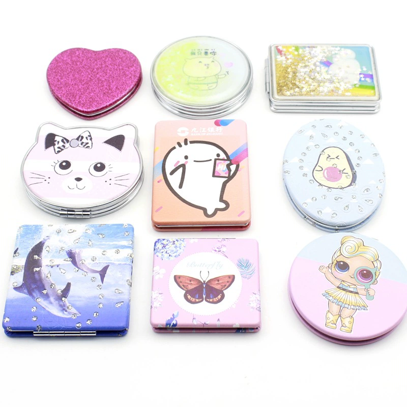 Креативное двустороннее складное кожаное зеркало портативное флип студенческое зеркало 2-кратное увеличение для макияжа маленькое круглое зеркало оптом