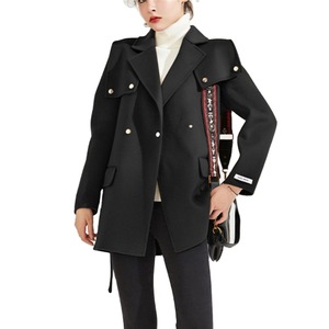 新款双面羊绒大衣女驼色海军领澳洲羊毛呢子外套双面呢大衣小个子