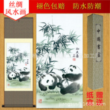 客厅办公室商铺挂工笔花鸟丝绸画 卷轴国画古熊猫SG05