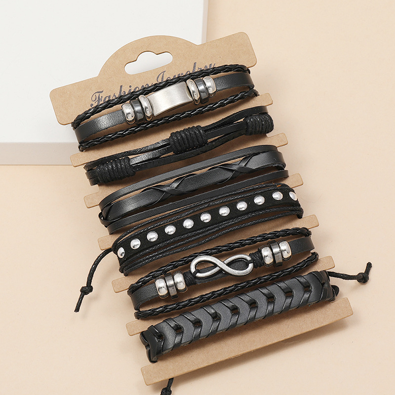 New  Rock Diy Combination 6-piece Cowhide Bracelet display picture 4