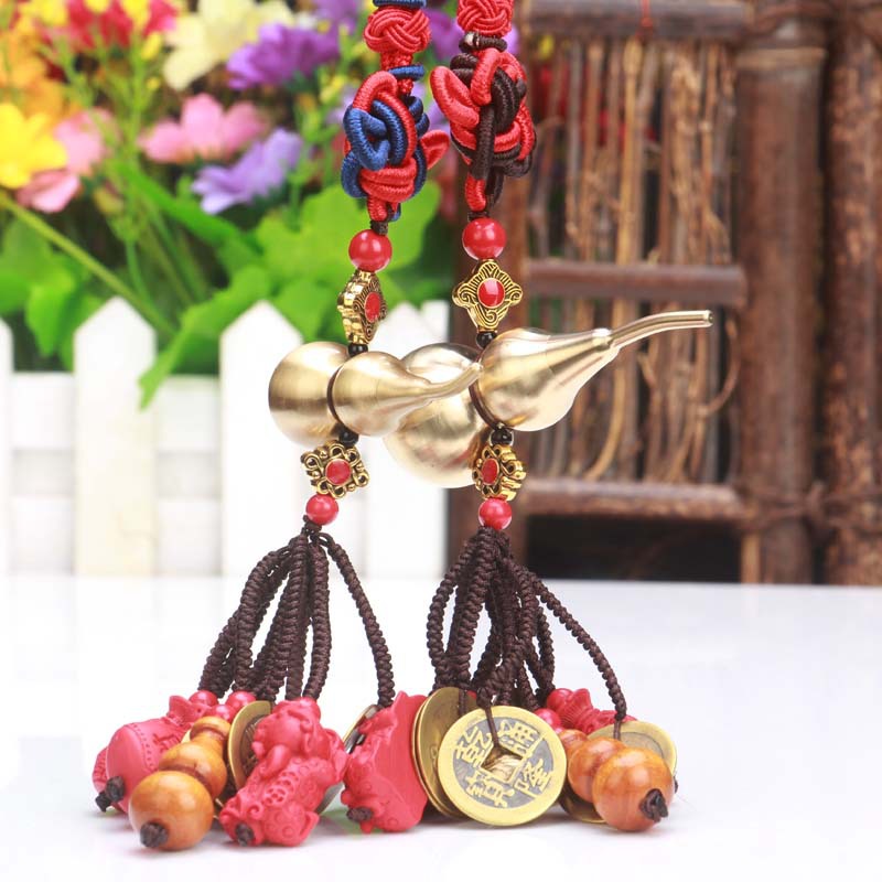 尚缘厂家批发纯铜葫芦挂件家居吉祥挂件五帝钱铃铛挂件2030|ru