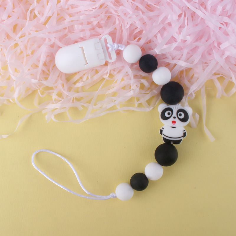 Bebé Panda silicona pezón clip cadena dientes de bebé Cadena de molienda cadena anti-caída calmante teether pezón