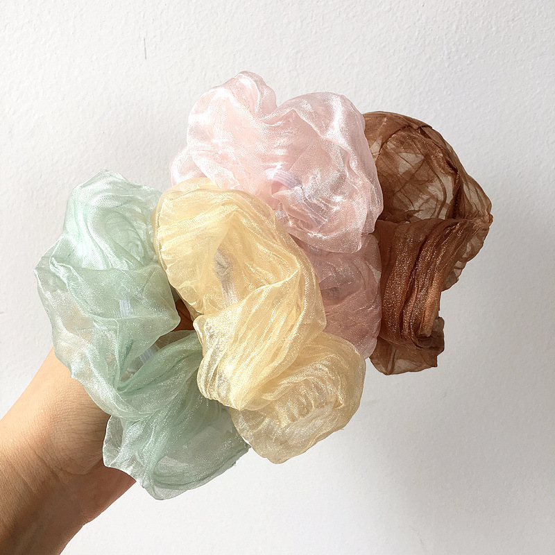 New Pearlescent Wrinkle Fabric Simple Large Intestine Ring Rubber Band Hair Scrunchies Wholesale Nihaojewelry display picture 2