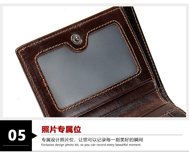 Ví nam da bò thật dạng đứng có khóa kéo, nhiều ngăn đựng thẻ và tiền xu, 9×1,5×11 cm — Cà phê, Cà phê đậm, Màu đen chi tiết 21