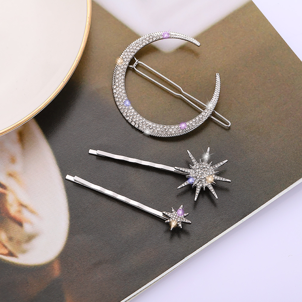 Accesorios para el cabello de estilo europeo y americano retro geométrico diamante incrustado también Ali Luna copo de nieve estrella horquilla traje palabra clip