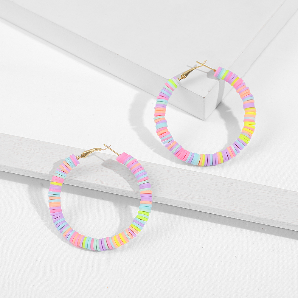 hot sale beach C-shaped soft pottery color exaggerated earrings wholesale