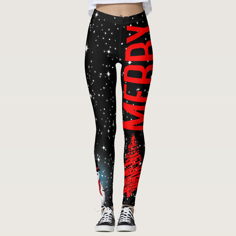 Amazon New Merry Christmas Digital Print High Waist Tight Hip Fitness Yoga Pants Cropped Sports Pants for Women