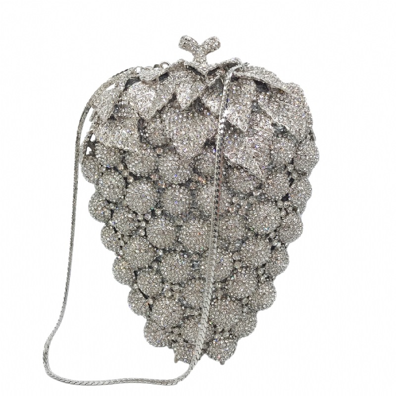 Túi clutch dạ hội đính đá hình quả nho kim loại rỗng — Hoa violet chi tiết 29