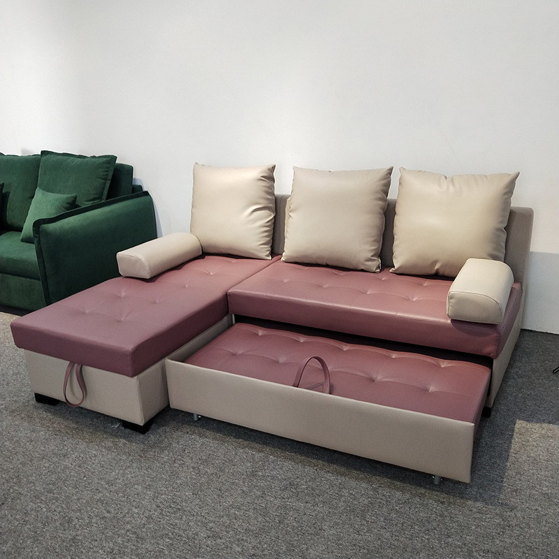 Sofá cama de cuero de casa pequeña, sofá de esquina de almacenamiento multifuncional de dos propósitos, sofá de artefacto de 2 metros, super ahorro de espacio image 1