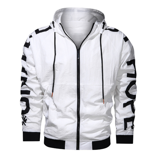 Hooded print jacket European sport casual loose jacket for men