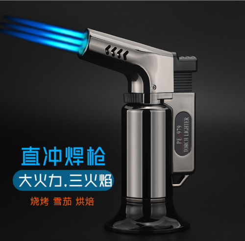 Factory direct sales three direct flush large welding gun spray gun barbecue kitchen lighter camping outdoor cigar lighting moxibustion